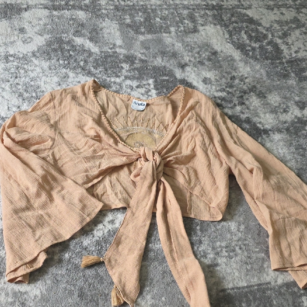 ARULA Peach Tie-Front Top